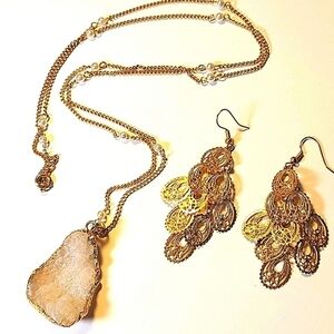 White Quartz Pendant & Chain with Drop Earrings